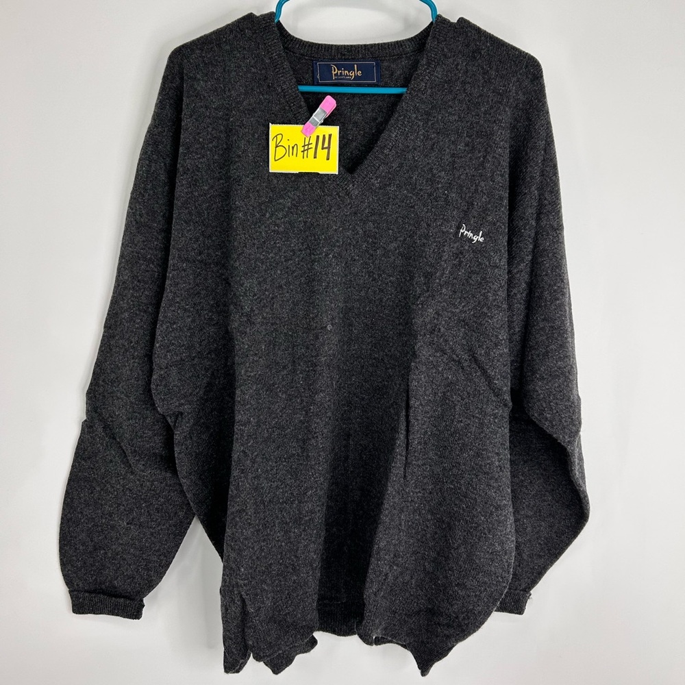 Pringle Grey Wool Sports Pullover Sweater V Neck Size XL Scotland